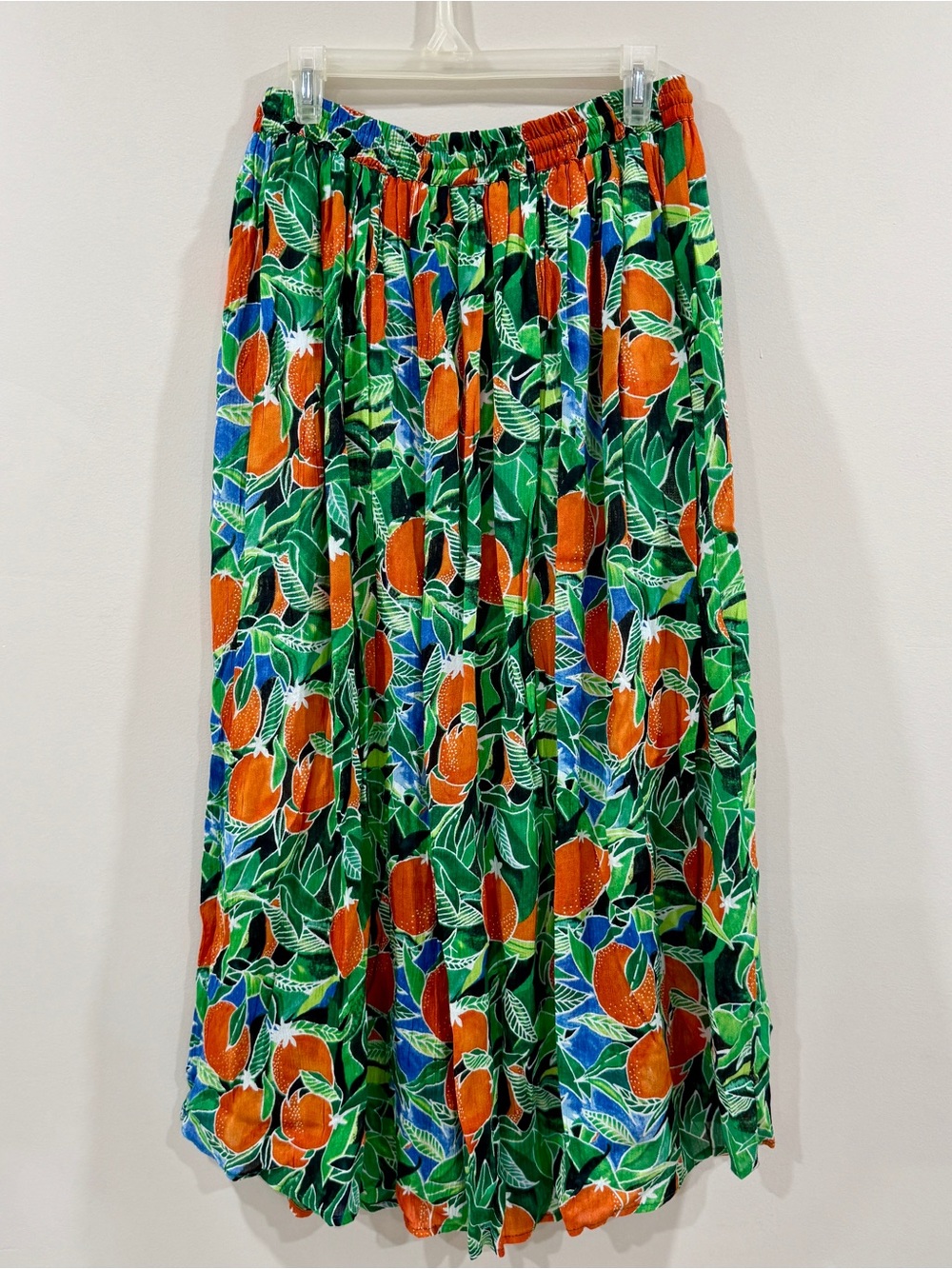 Tropical Orange Citrus Boho Maxi Skirt Size M Flowy Rayon Drawstring Waist - Picture 5 of 8